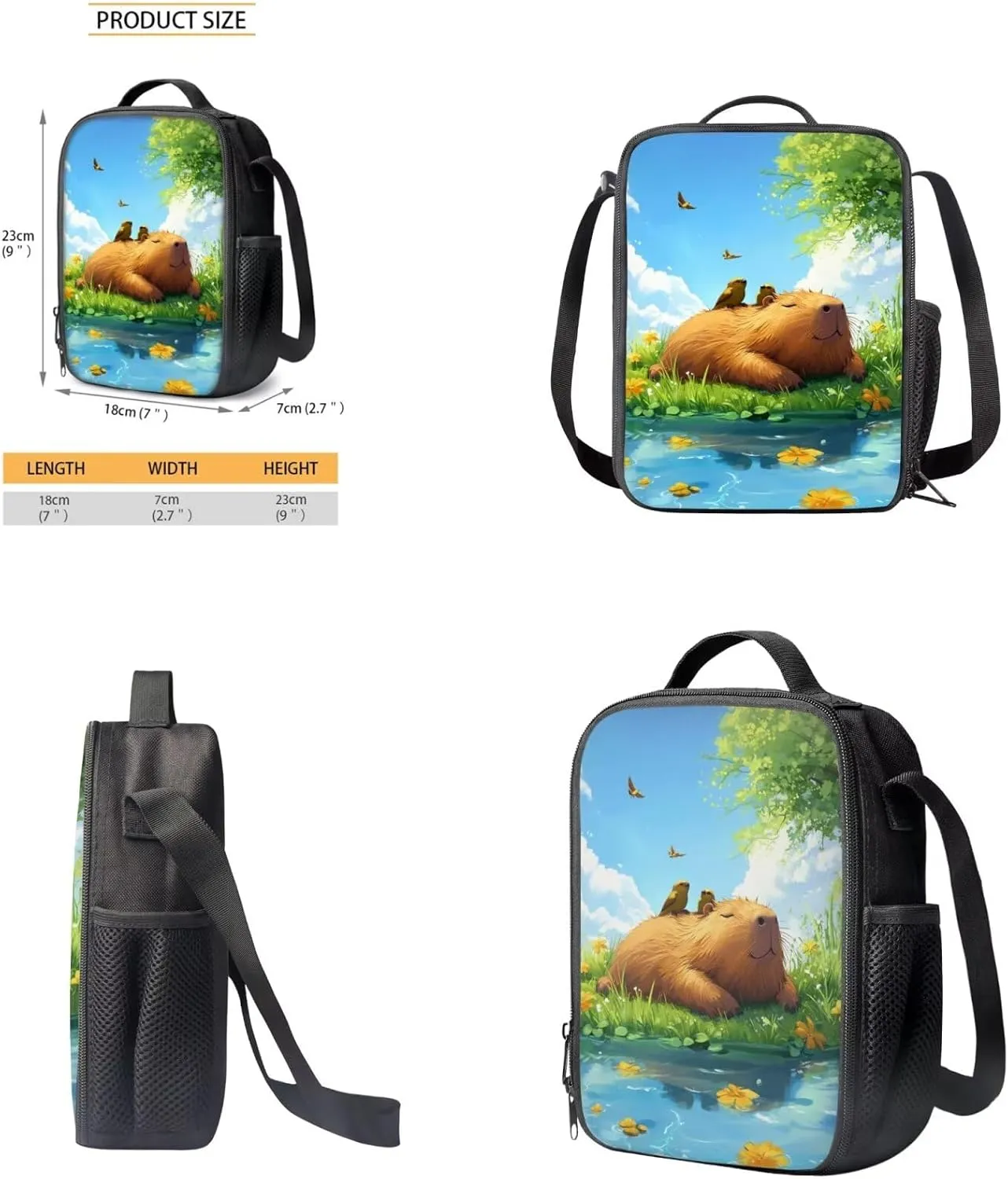Gomyblomy Birds Capybara Backpack Set for Girls 6-8 8-10 10-12 Cute Elementary Kindergarten School Bag with Lunch Box Pencil Case Water Bottle Holder for Kids 4 Pcs Girls Bookbag Set