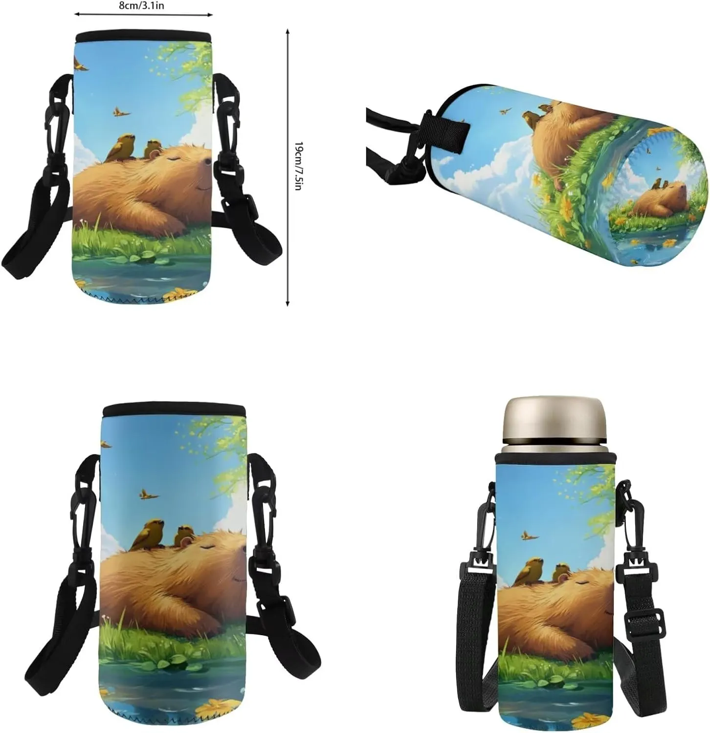 Gomyblomy Birds Capybara Backpack Set for Girls 6-8 8-10 10-12 Cute Elementary Kindergarten School Bag with Lunch Box Pencil Case Water Bottle Holder for Kids 4 Pcs Girls Bookbag Set