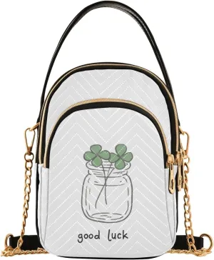 Good Luck Clover Women's Crossbody Handbags with Zipper, Casual Leather Cell Phone Purse Crossbody Bags for Ladies