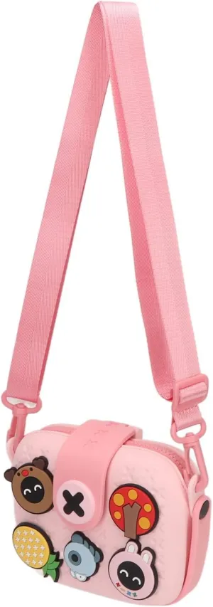 GOWENIC Kids Camera Case, Digital Camera Storage Case, Cartoon Multi Color Buffer Housing Large Capacity Crossbody Shoulder Bag for Boys Girls (Pink)