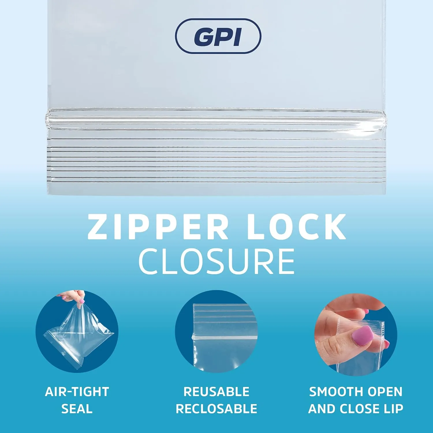 GPI - 13" x 13" Case of 1000 Clear Plastic Reclosable Zip bags, Large Bulk 2 mil Thick Strong & Durable Poly Baggies With Resealable Zip Top Lock For Scrapbook, Travel, Storage, Packaging & Shipping.