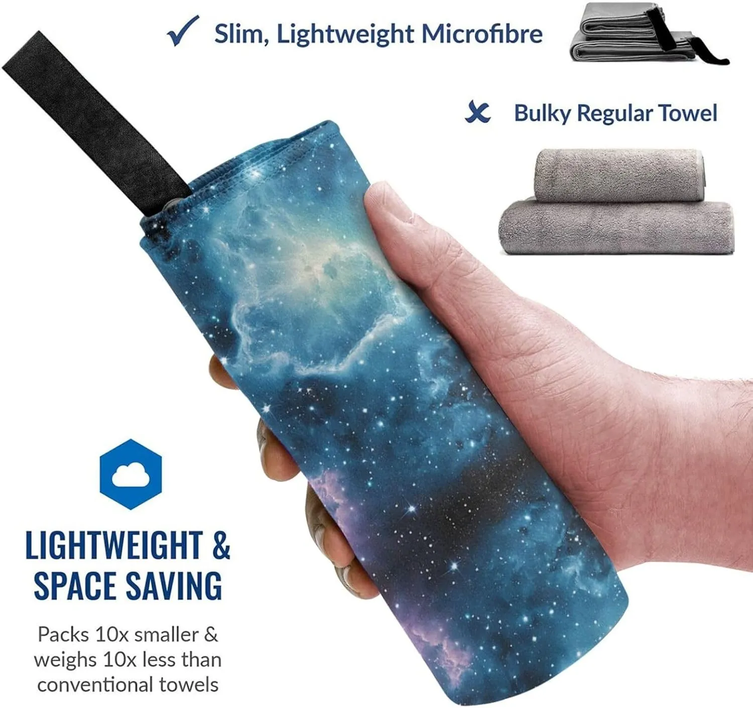 Green Blue Purple Galaxy Premium Compact Microfiber Travel Towel-Featherlight & Quick Dry,Sand-Resistant Beach Towel for Swimming,Camping,Vacation Essentials with Carry Pouch