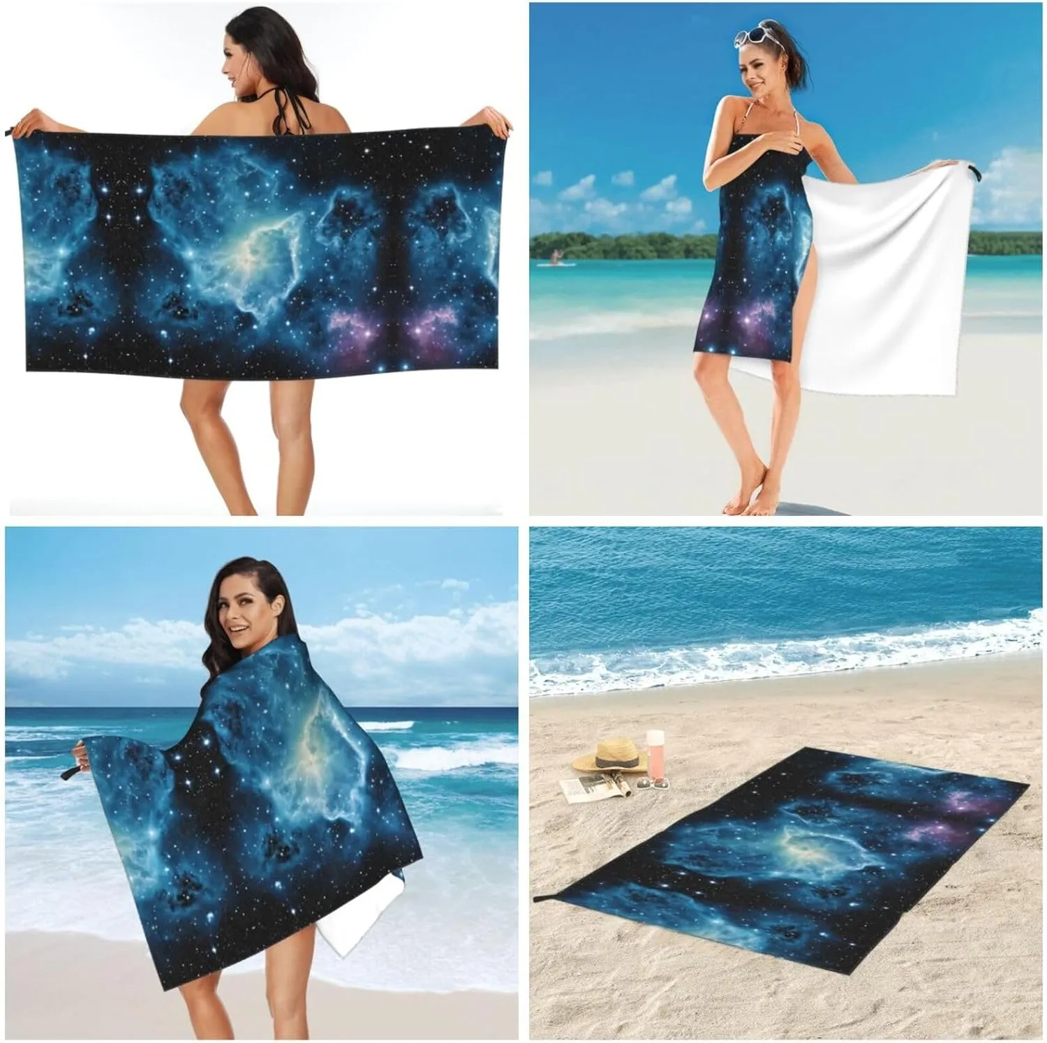 Green Blue Purple Galaxy Premium Compact Microfiber Travel Towel-Featherlight & Quick Dry,Sand-Resistant Beach Towel for Swimming,Camping,Vacation Essentials with Carry Pouch