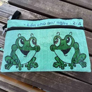 Green Frogs - Recycled Double Zip Case with Strap