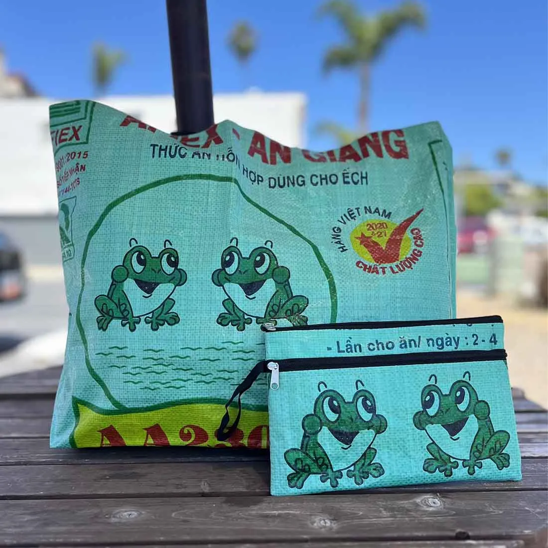 Green Frogs - Recycled Double Zip Case with Strap