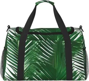 Green Palm Leaf Print Travel Hand Travel Bag Weekender Overnight Carry On Tote Foldable Crossbody Bag