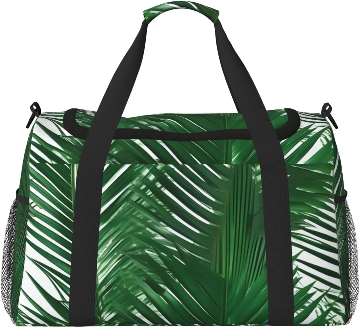 Green Palm Leaf Print Travel Hand Travel Bag Weekender Overnight Carry On Tote Foldable Crossbody Bag