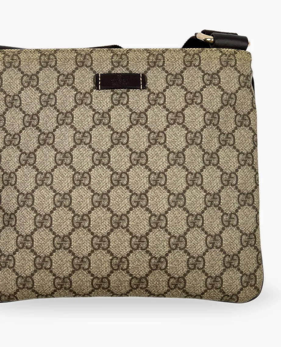 Gucci GG Supreme Monogram Small Flat Messenger Bag Dark Brown