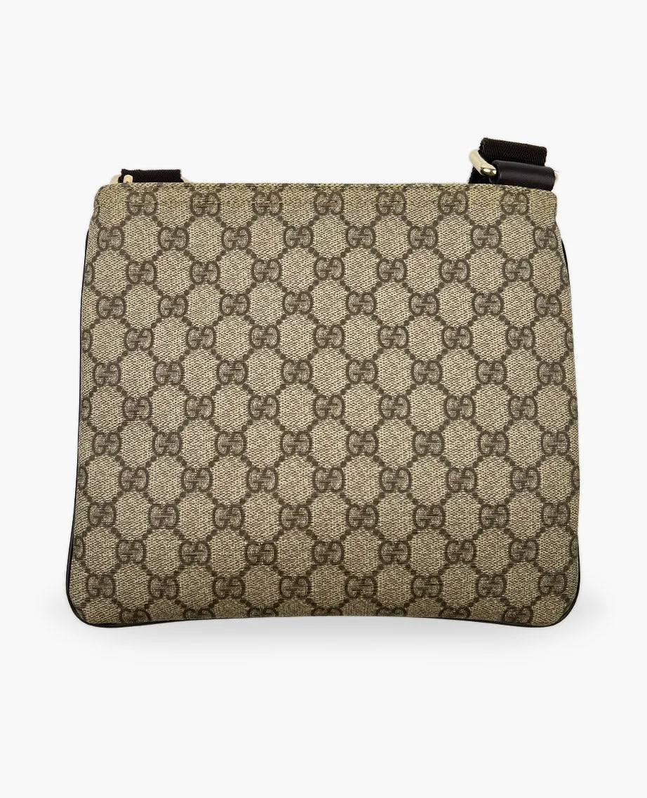 Gucci GG Supreme Monogram Small Flat Messenger Bag Dark Brown