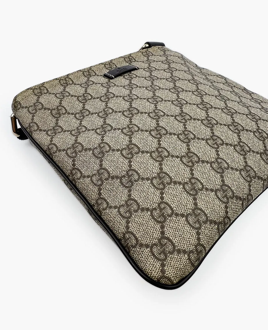 Gucci GG Supreme Monogram Small Flat Messenger Bag Dark Brown