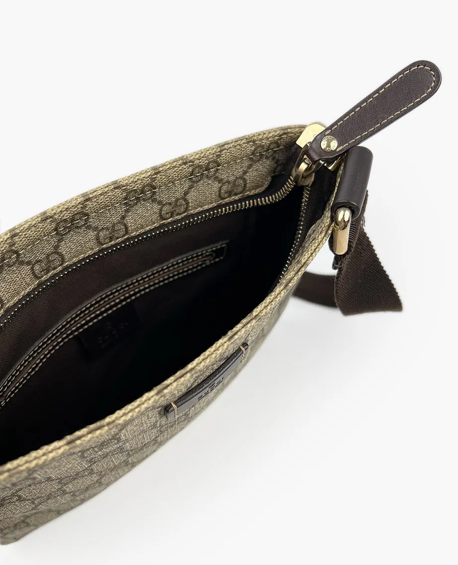 Gucci GG Supreme Monogram Small Flat Messenger Bag Dark Brown