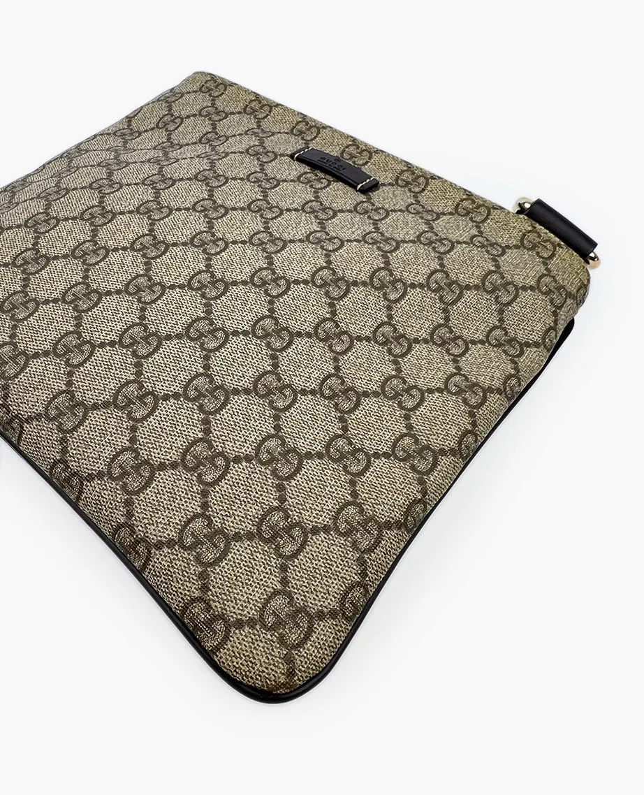 Gucci GG Supreme Monogram Small Flat Messenger Bag Dark Brown