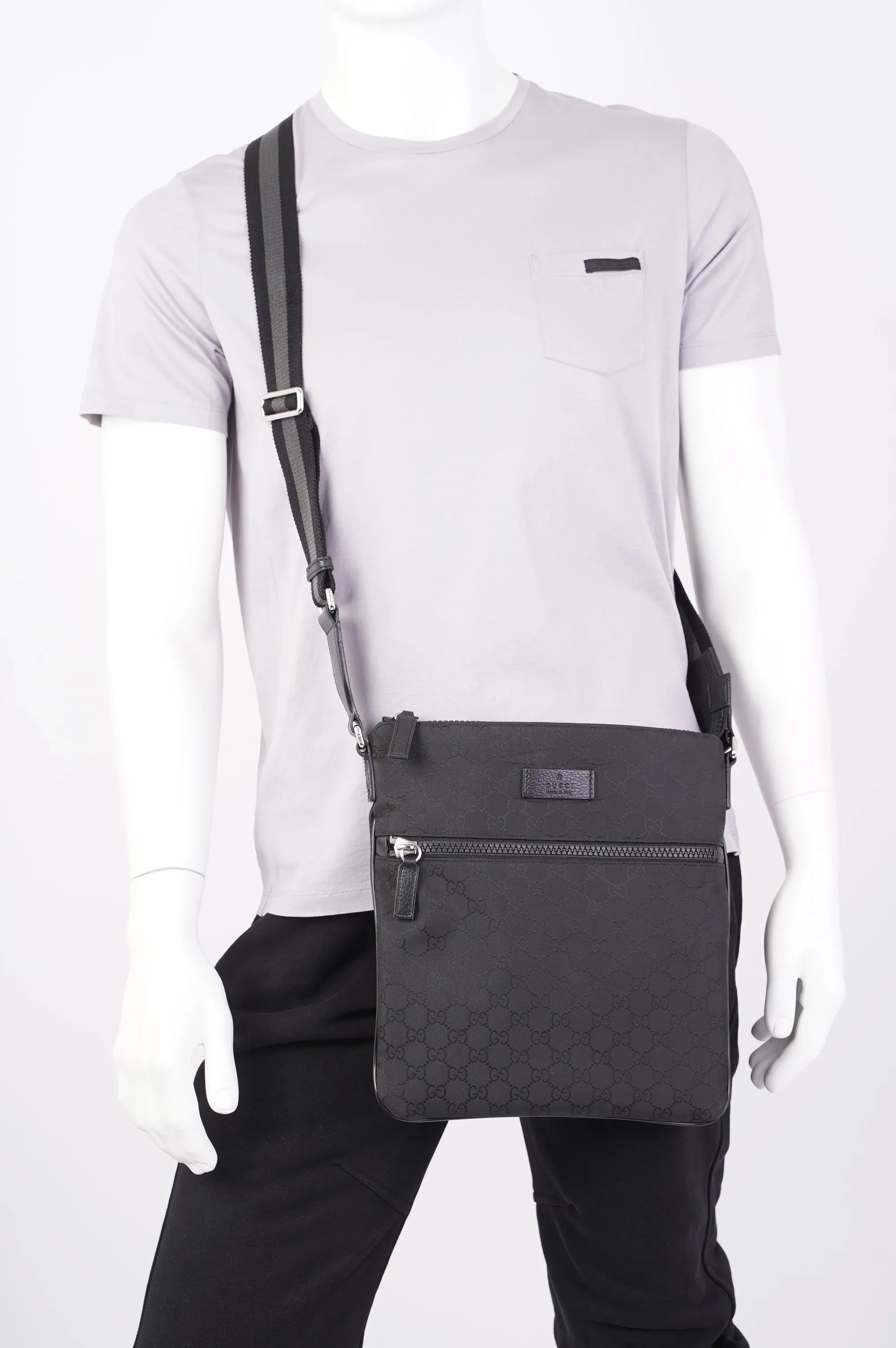 Gucci Mens GG Messenger Crossbody Black Nylon