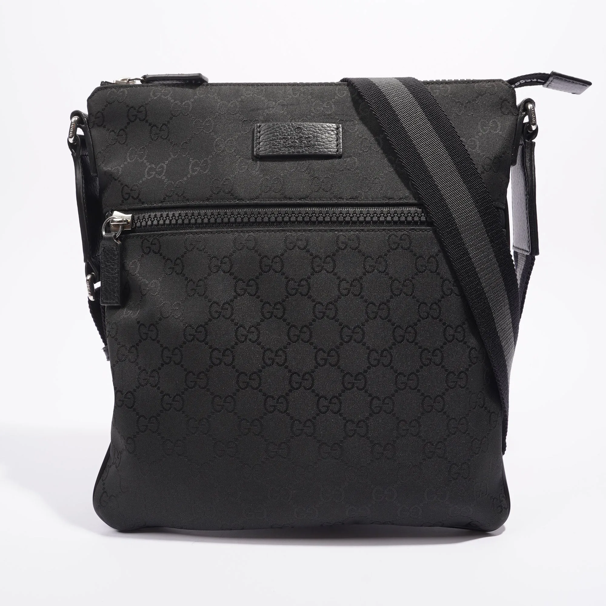 Gucci Mens GG Messenger Crossbody Black Nylon