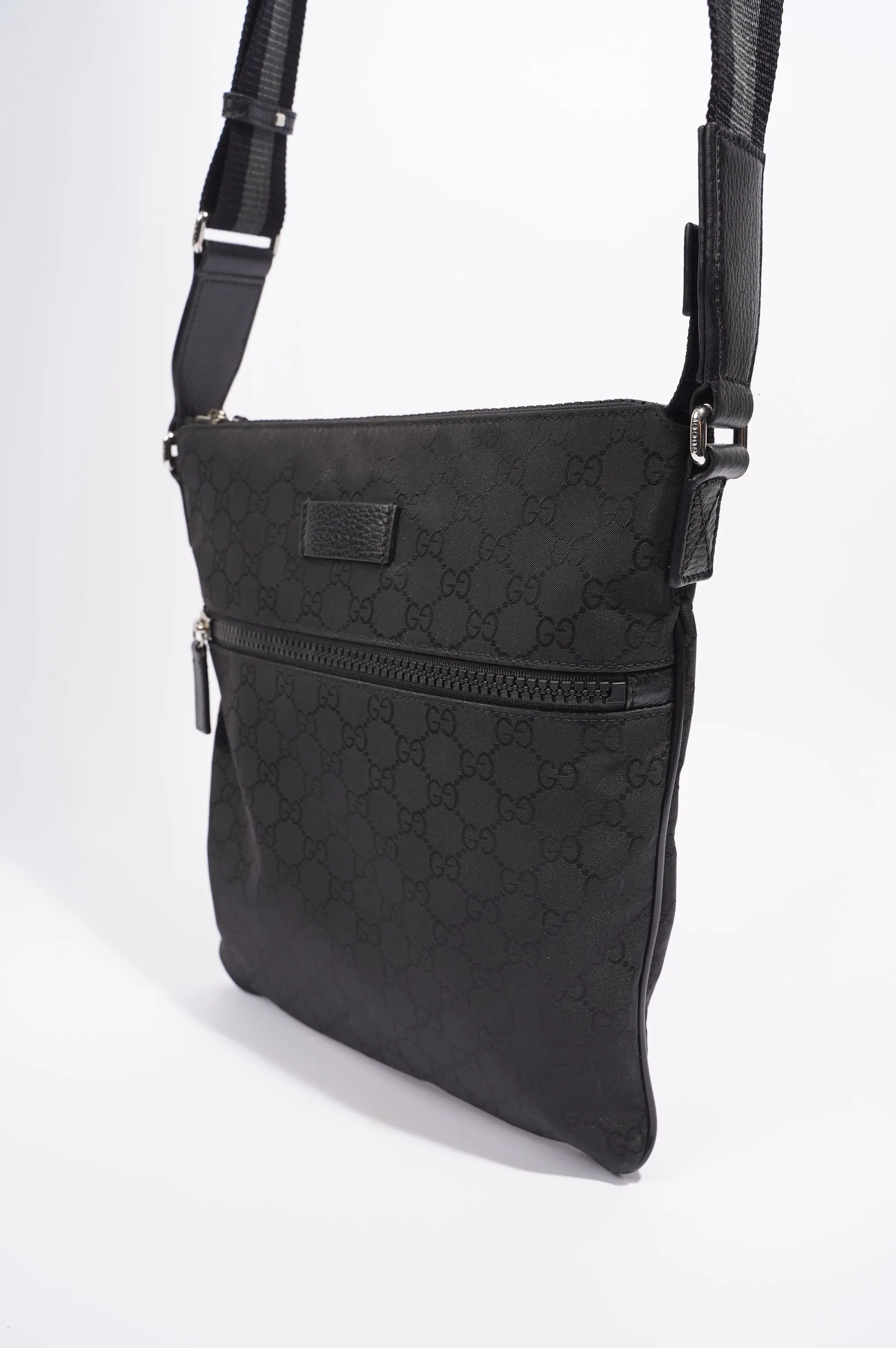 Gucci Mens GG Messenger Crossbody Black Nylon