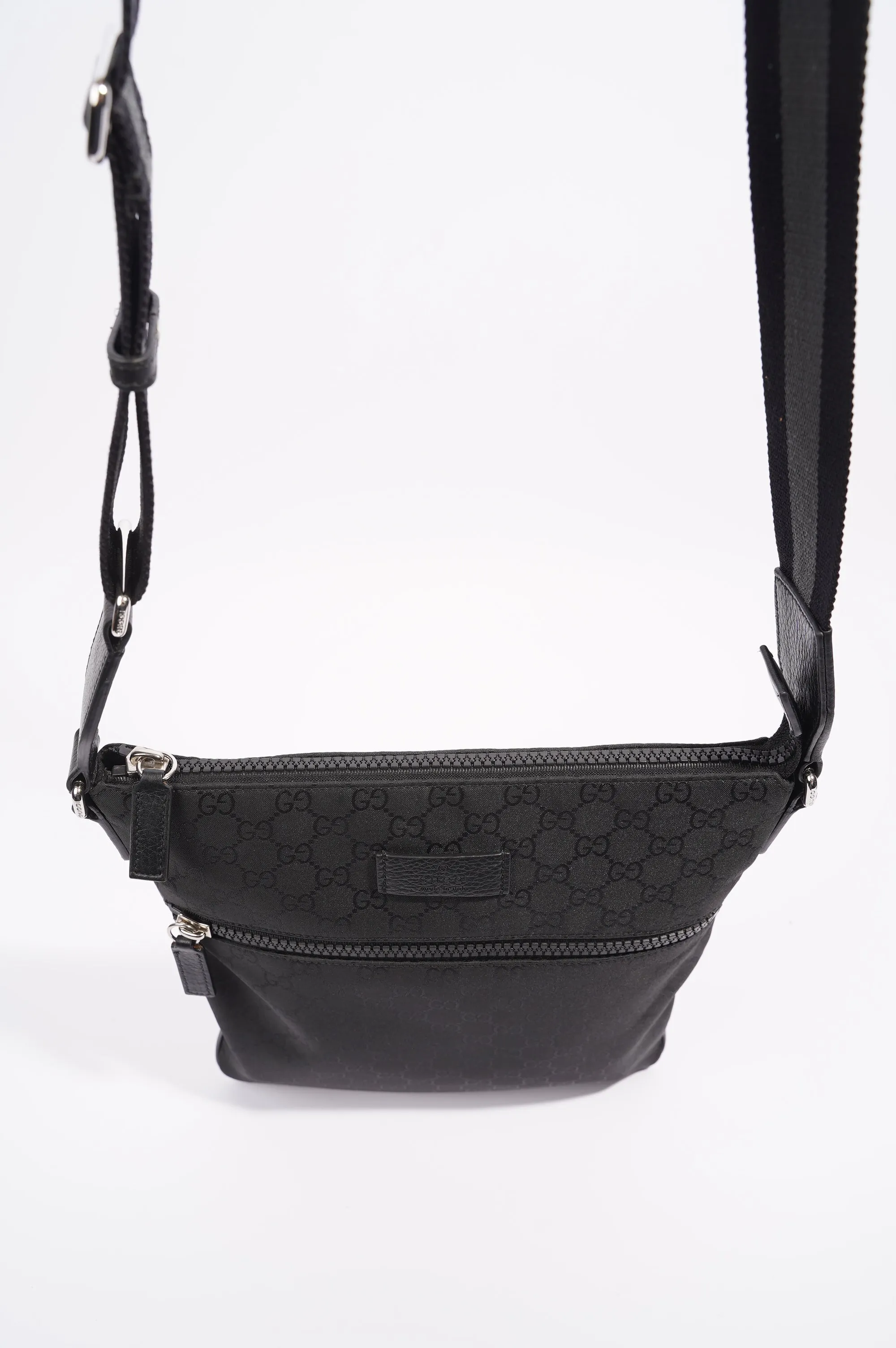 Gucci Mens GG Messenger Crossbody Black Nylon