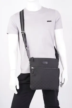 Gucci Mens GG Messenger Crossbody Black Nylon