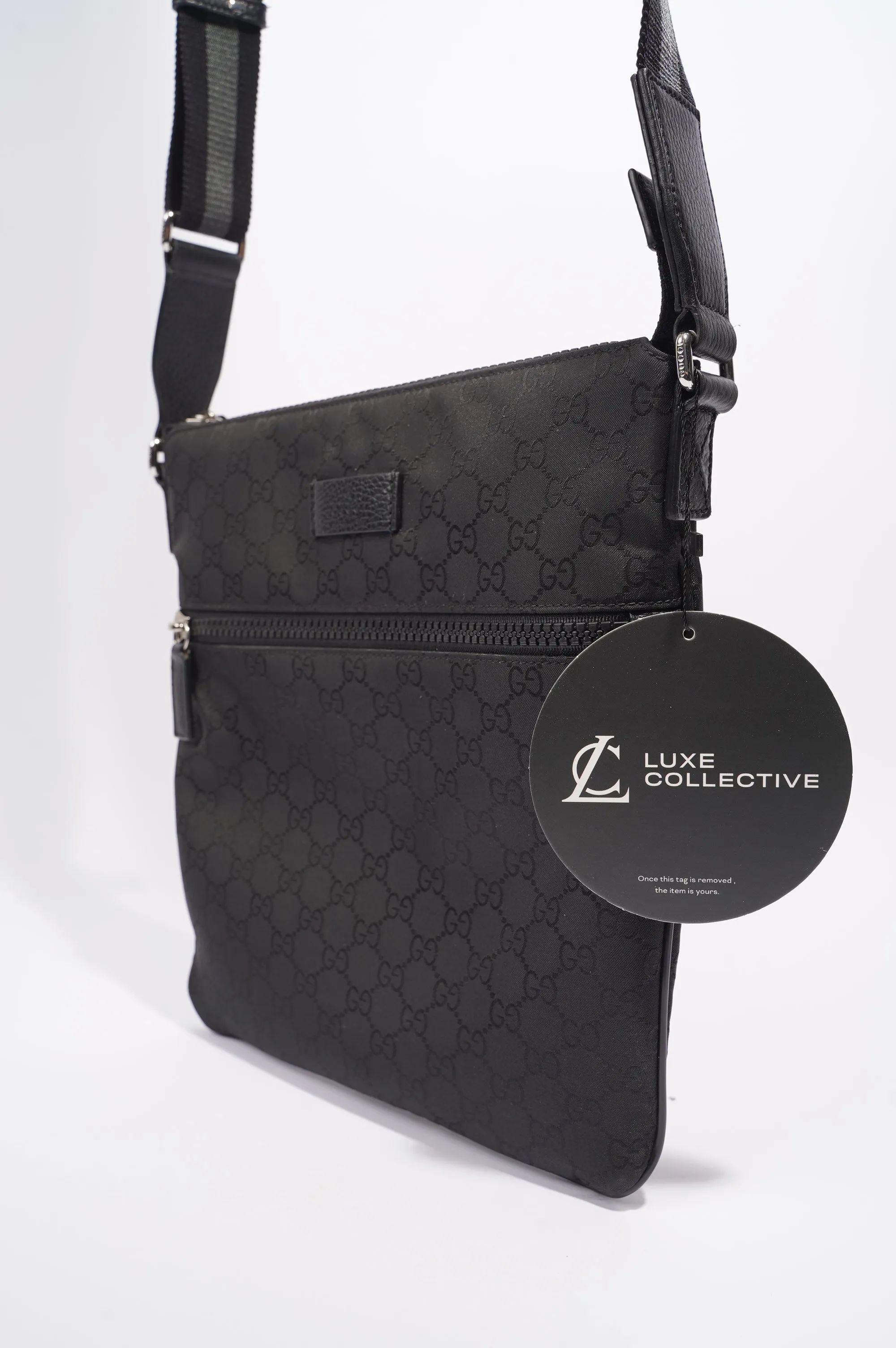 Gucci Mens GG Messenger Crossbody Black Nylon