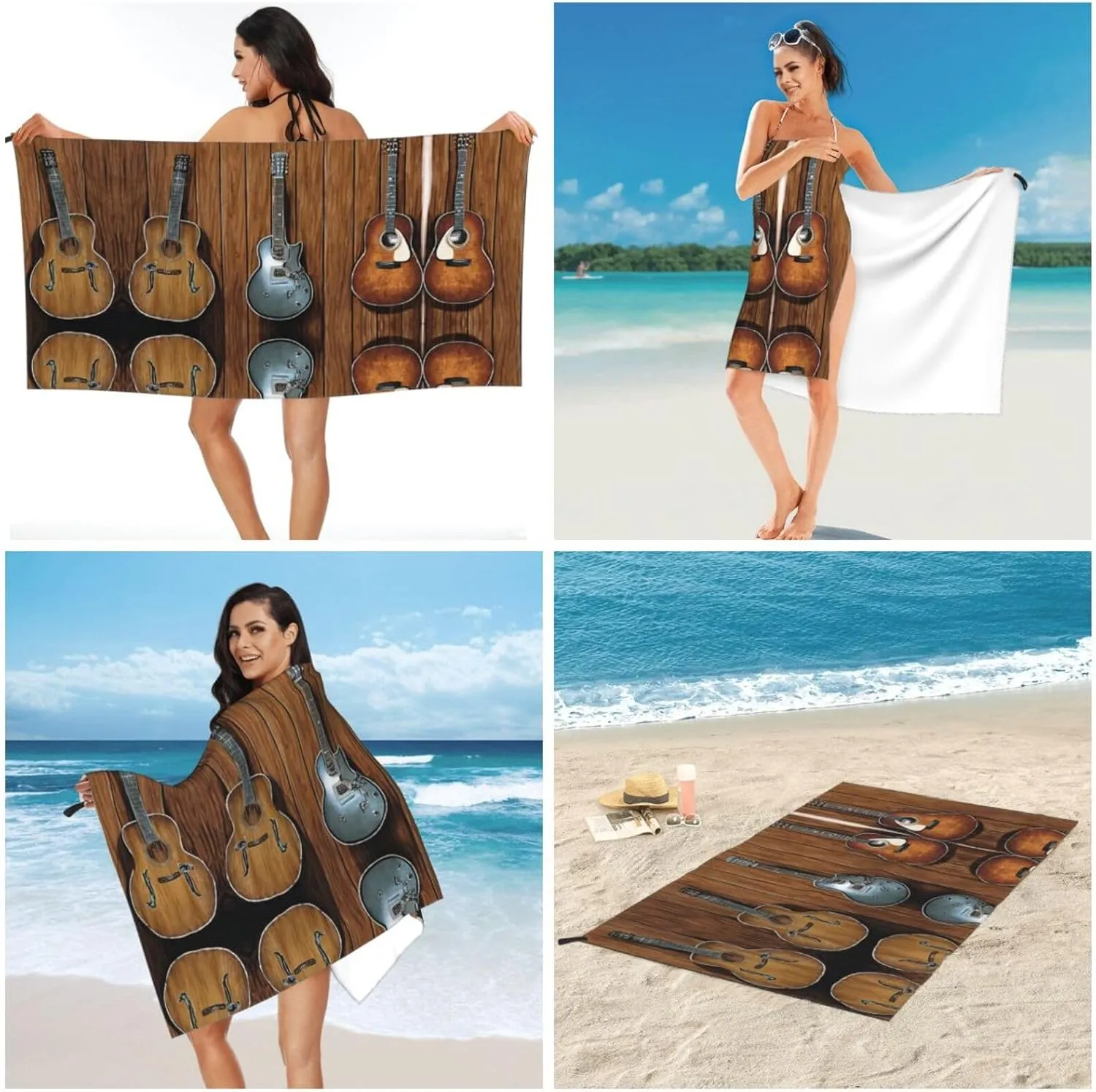 Guitars Art Premium Compact Microfiber Travel Towel-Featherlight & Quick Dry,Sand-Resistant Beach Towel for Swimming,Camping,Vacation Essentials with Carry Pouch