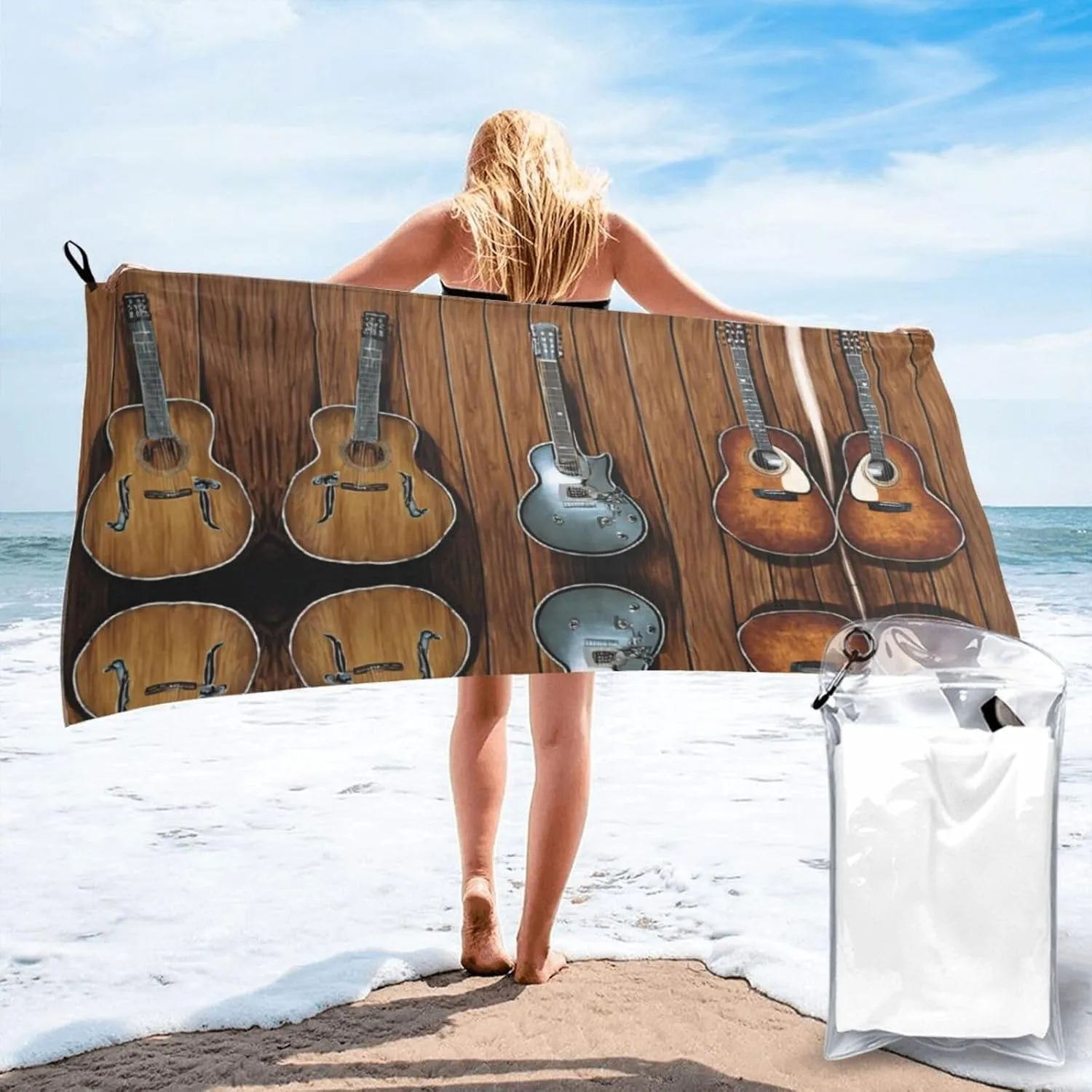 Guitars Art Premium Compact Microfiber Travel Towel-Featherlight & Quick Dry,Sand-Resistant Beach Towel for Swimming,Camping,Vacation Essentials with Carry Pouch