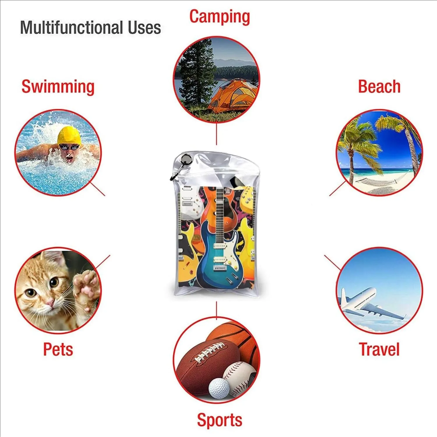 Guitars Premium Compact Microfiber Travel Towel-Featherlight & Quick Dry,Sand-Resistant Beach Towel for Swimming,Camping,Vacation Essentials with Carry Pouch