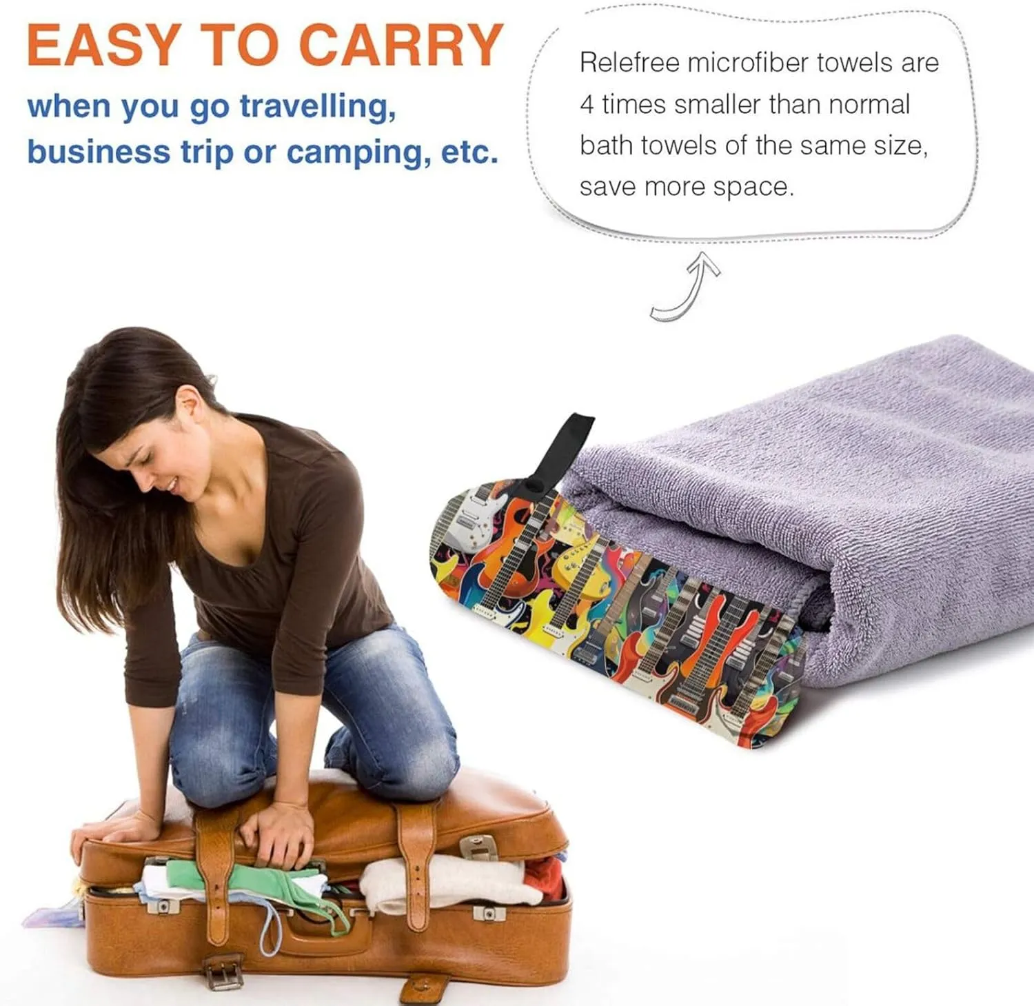 Guitars Premium Compact Microfiber Travel Towel-Featherlight & Quick Dry,Sand-Resistant Beach Towel for Swimming,Camping,Vacation Essentials with Carry Pouch