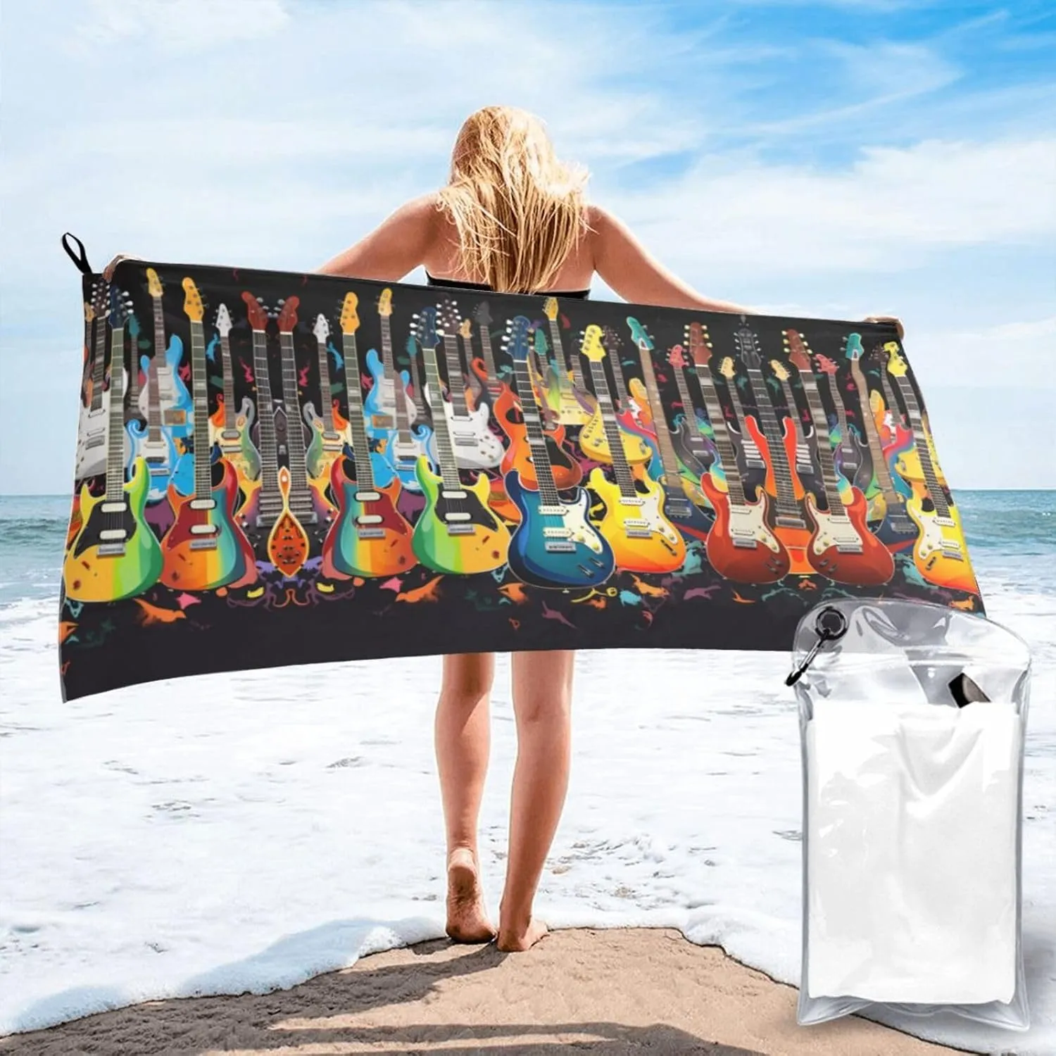Guitars Premium Compact Microfiber Travel Towel-Featherlight & Quick Dry,Sand-Resistant Beach Towel for Swimming,Camping,Vacation Essentials with Carry Pouch