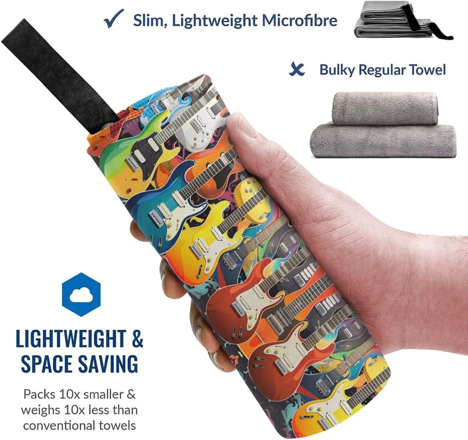 Guitars Premium Compact Microfiber Travel Towel-Featherlight & Quick Dry,Sand-Resistant Beach Towel for Swimming,Camping,Vacation Essentials with Carry Pouch