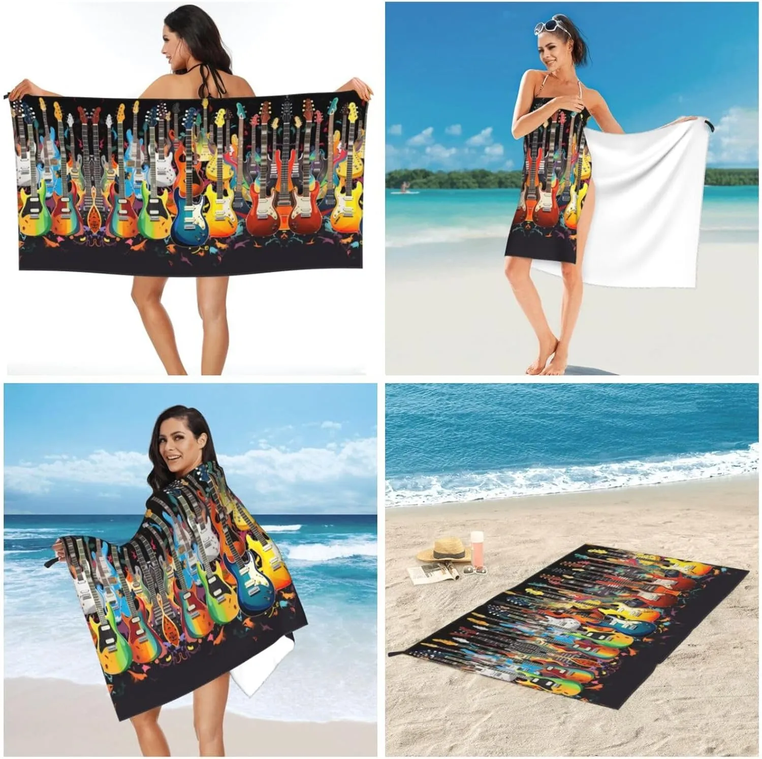 Guitars Premium Compact Microfiber Travel Towel-Featherlight & Quick Dry,Sand-Resistant Beach Towel for Swimming,Camping,Vacation Essentials with Carry Pouch
