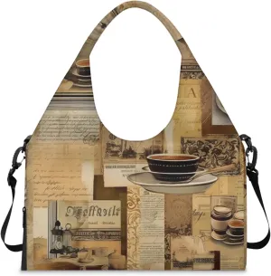 Gym Bag for Women Coffee Posters Duffel Bag with Shoe Compartment and Yoga Mat Holder Portable Weekender Bags Travel Tote Bags