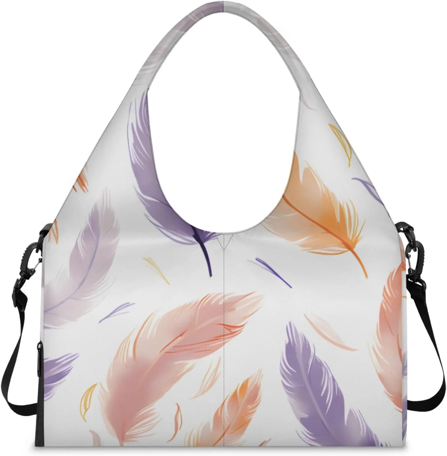 Gym Bag for Women Feathers Theme Duffel Bag with Shoe Compartment and Yoga Mat Holder Portable Weekender Bags Travel Tote Bags