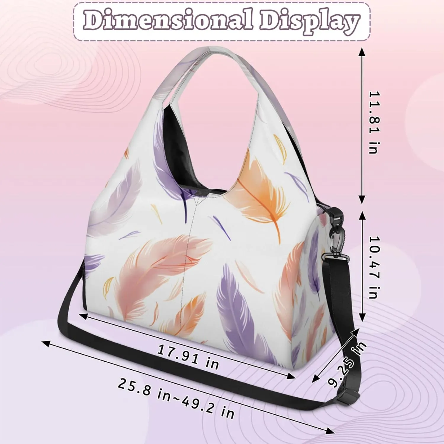 Gym Bag for Women Feathers Theme Duffel Bag with Shoe Compartment and Yoga Mat Holder Portable Weekender Bags Travel Tote Bags