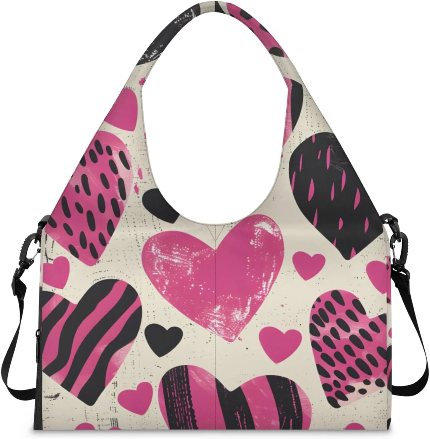 Gym Bag for Women Love Hearts Printed Duffel Bag with Shoe Compartment and Yoga Mat Holder Portable Weekender Bags Travel Tote Bags