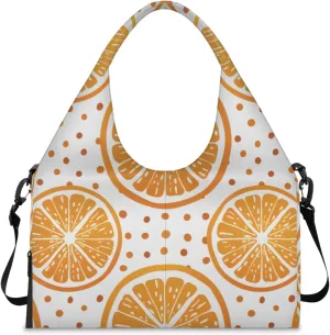 Gym Bag for Women Orange Slice Dots Duffel Bag with Shoe Compartment and Yoga Mat Holder Portable Weekender Bags Travel Tote Bags