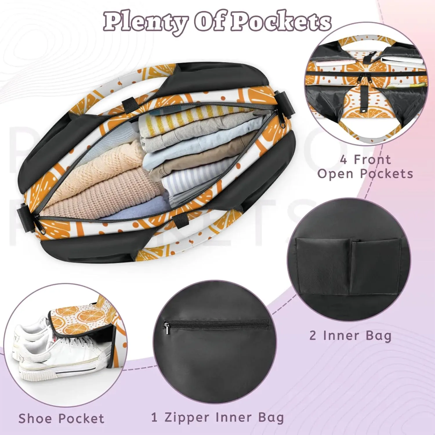 Gym Bag for Women Orange Slice Dots Duffel Bag with Shoe Compartment and Yoga Mat Holder Portable Weekender Bags Travel Tote Bags