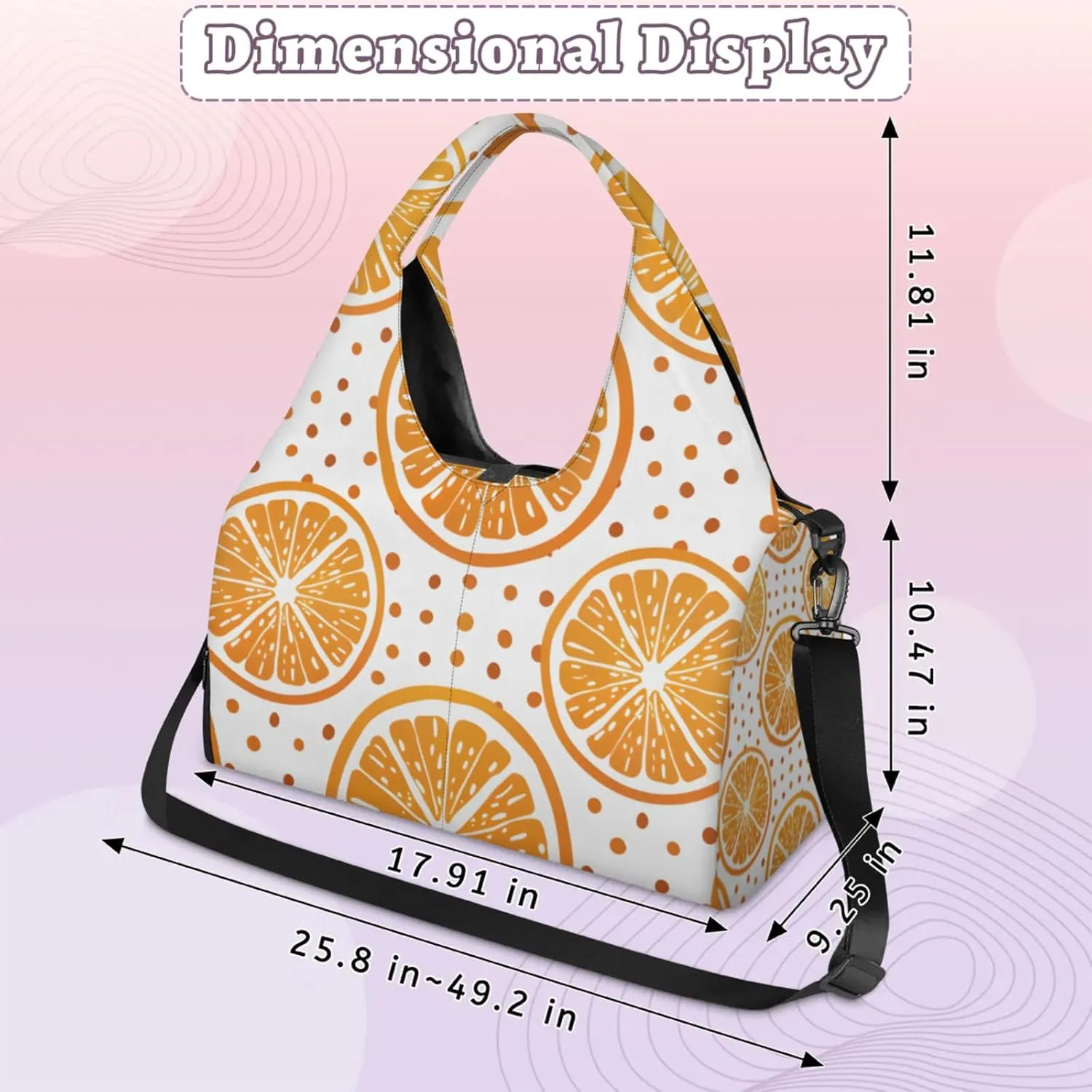 Gym Bag for Women Orange Slice Dots Duffel Bag with Shoe Compartment and Yoga Mat Holder Portable Weekender Bags Travel Tote Bags