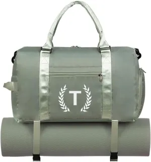 Gym Bag for Women, Personalized Duffle Bag with Shoe Compartment for Yoga & Dance with Wet Pocket and Mat Strap.
