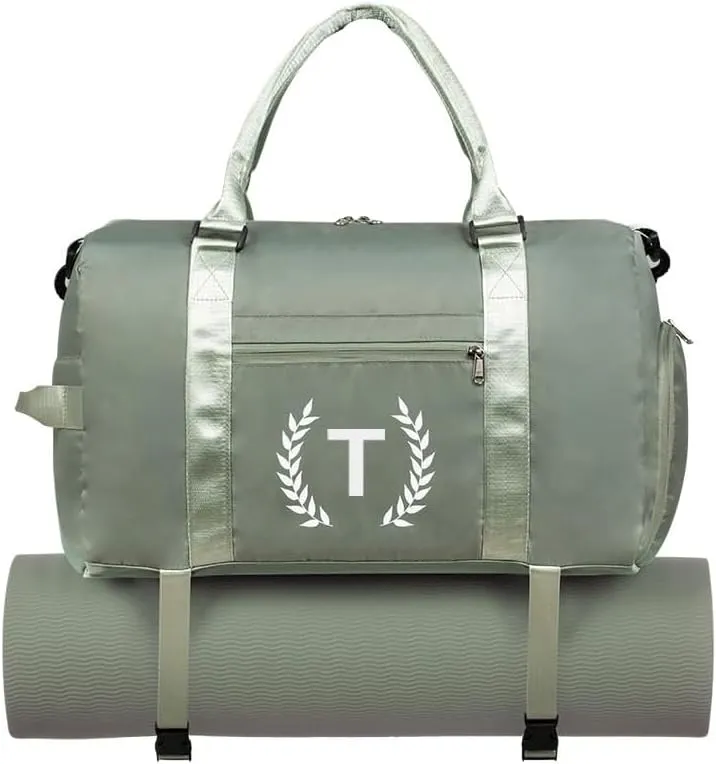 Gym Bag for Women, Personalized Duffle Bag with Shoe Compartment for Yoga & Dance with Wet Pocket and Mat Strap.