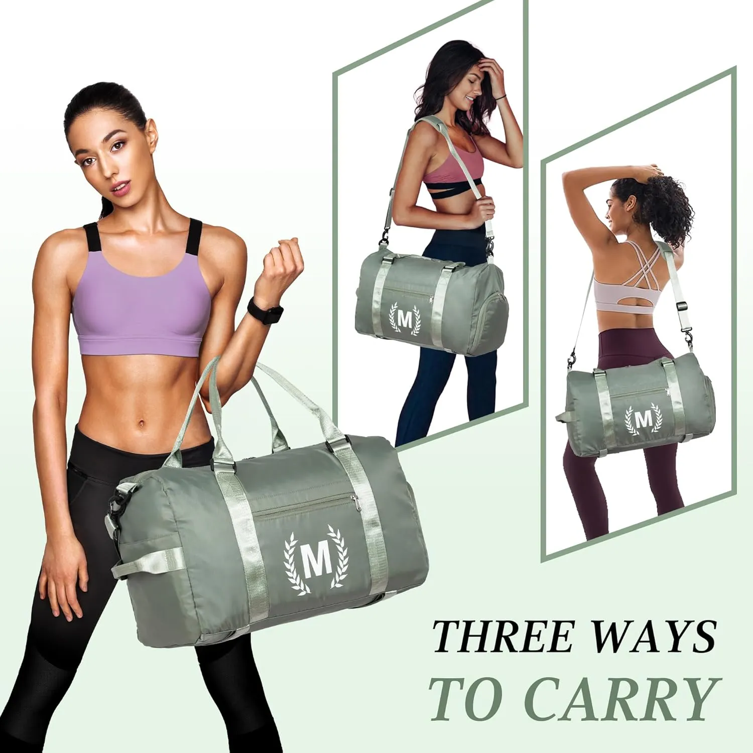 Gym Bag for Women, Personalized Duffle Bag with Shoe Compartment, Sports Bag for Yoga & Dance with Wet Pocket and Mat Strap.