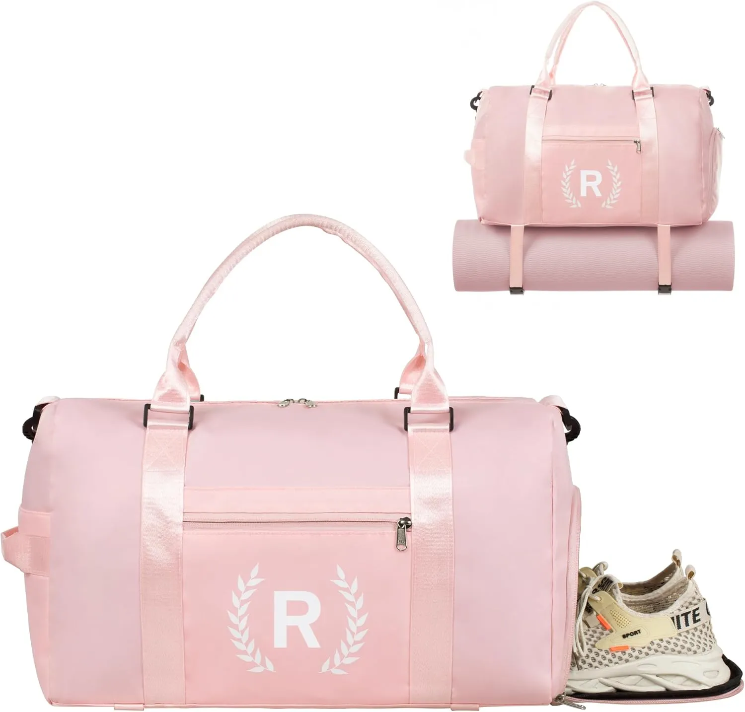 Gym Bag for Women, Personalized Duffle Bag with Shoe Compartment, Sports Bag for Yoga & Dance with Wet Pocket and Mat Strap.