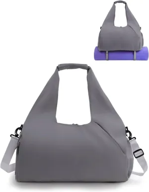 Gym Bag for Women with Shoe Compartment Yoga Mat Bag with Wet Pocket and Water Bottle Holder Weekender Bag with Strap
