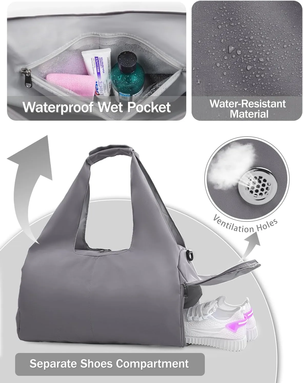 Gym Bag for Women with Shoe Compartment Yoga Mat Bag with Wet Pocket and Water Bottle Holder Weekender Bag with Strap