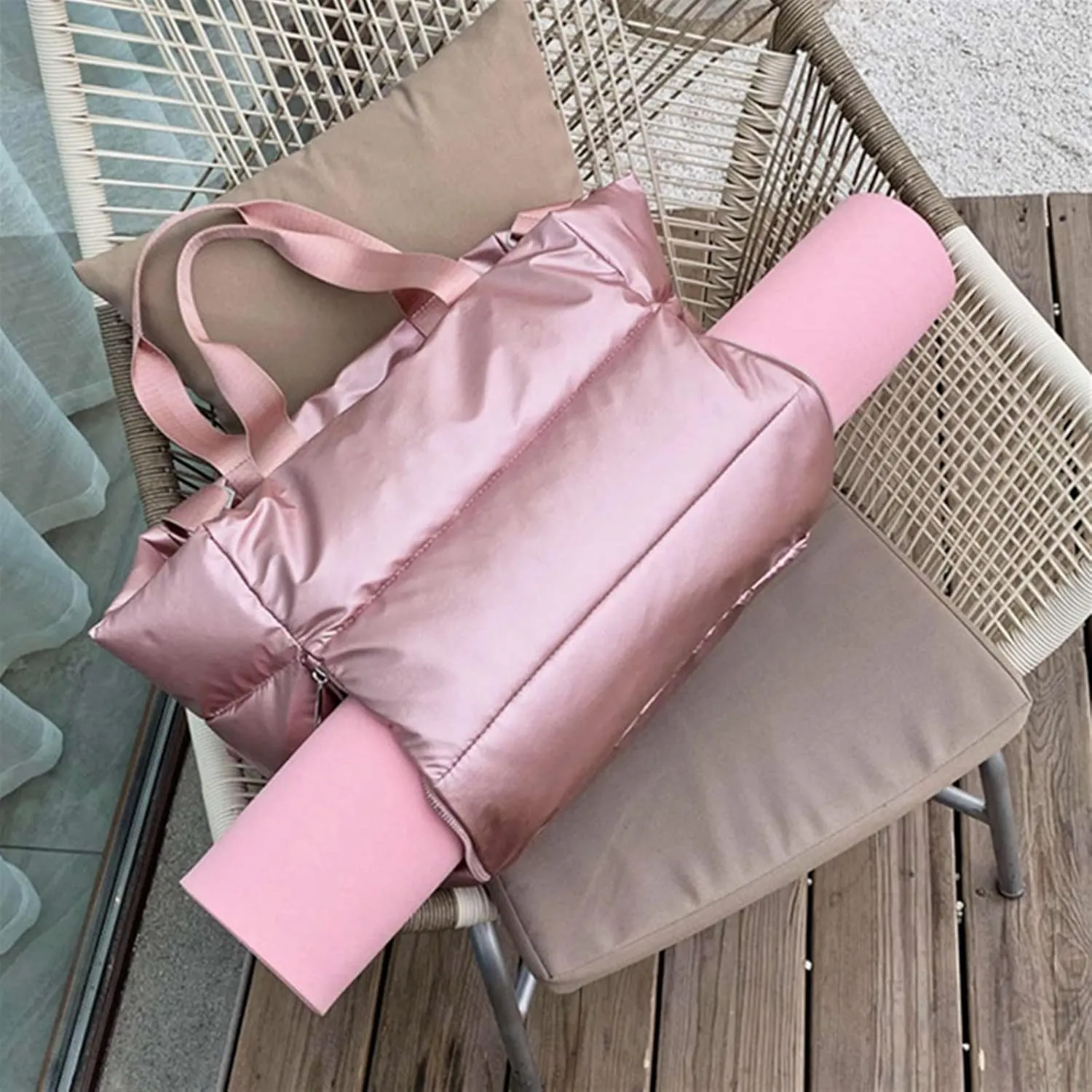 Gym for women Sports Waterproof Yoga Mat Organizer Weekend Travel Duffle Sport Fitness Shoulder Handbag (Pink)