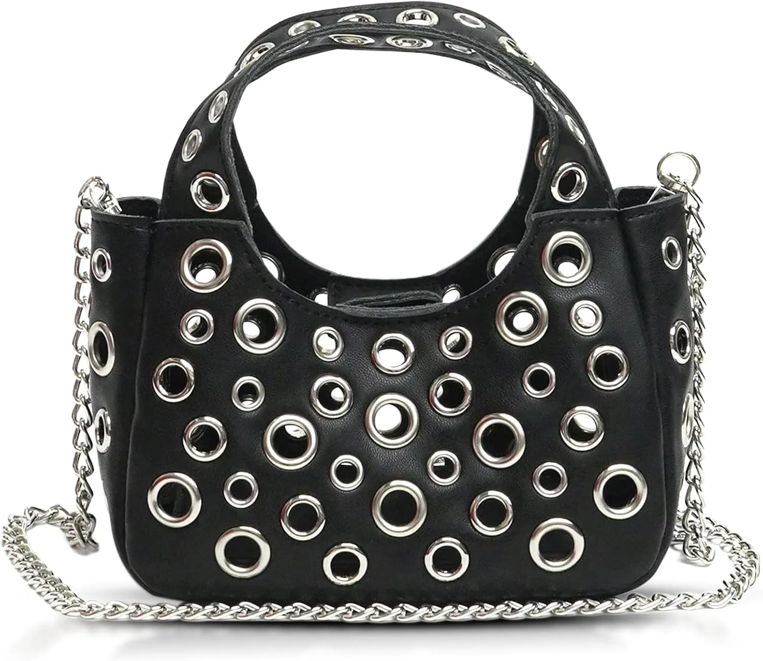 HandBag for Women, Leather Crossbody Bag, Shoulder Purse with Circle Cut-Out Design(Black)