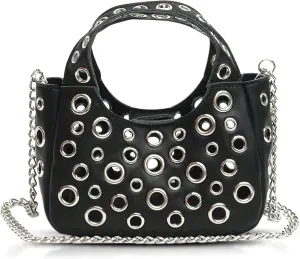 HandBag for Women, Leather Crossbody Bag, Shoulder Purse with Circle Cut-Out Design(Black)