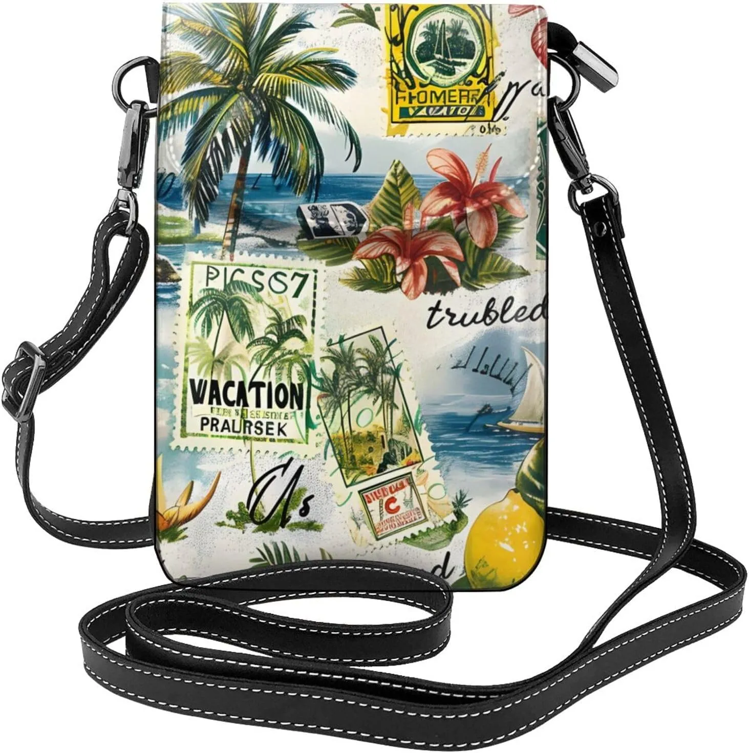 Hawaii Stamp Pattern Small Crossbody Bags for Women Travel Cell Phone Pouch PU Leather Cross Body Bag Adjustable Shoulder Strap Phone Purses Lightweight Wallet Purse with Credit Card Slots
