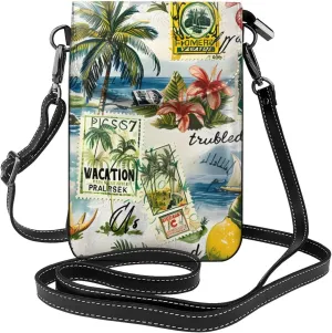 Hawaii Stamp Pattern Small Crossbody Bags for Women Travel Cell Phone Pouch PU Leather Cross Body Bag Adjustable Shoulder Strap Phone Purses Lightweight Wallet Purse with Credit Card Slots