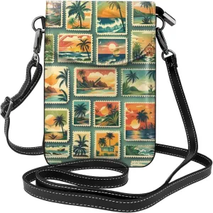 Hawaii Stamp Printing Small Crossbody Bags for Women Travel Cell Phone Pouch PU Leather Cross Body Bag Adjustable Shoulder Strap Phone Purses Lightweight Wallet Purse with Credit Card Slots