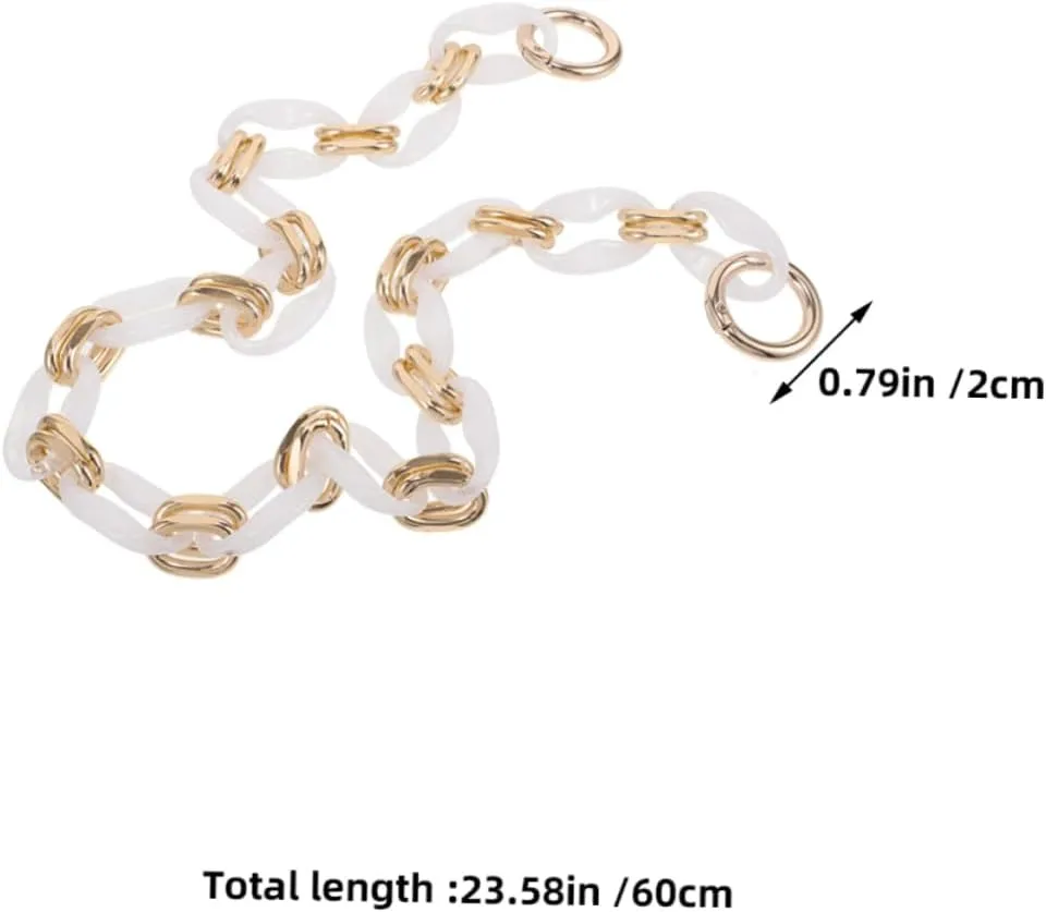 HAWILLOSCH 2pcs French Retro Bag Accessories DIY Shoulder Chain Vintage Purse Strap Chain Beaded Bag Charm Replacement Straps for Handbags Purse Making Supplies White Acrylic