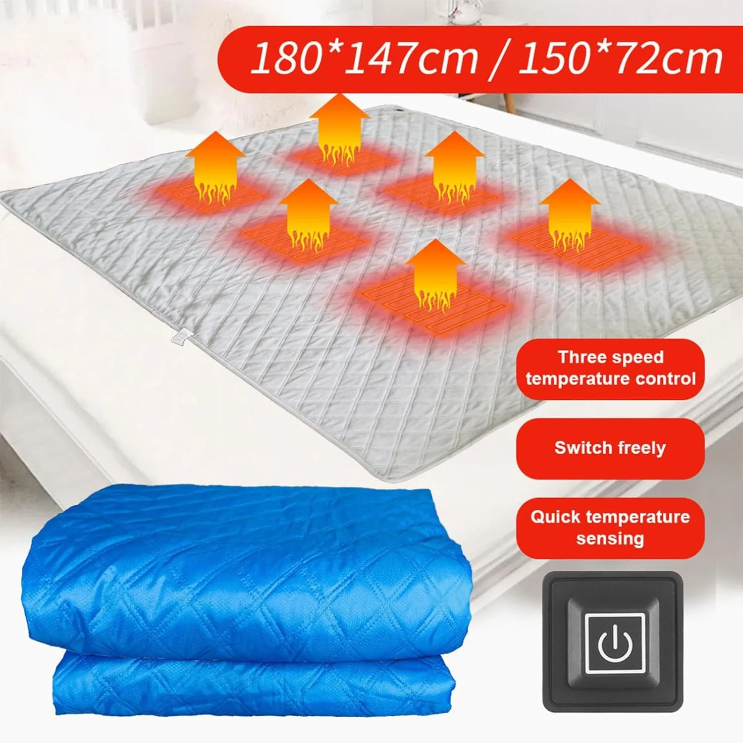 Heated Sleeping Bag Pad - Sleeping Bag Heating Pad, Multifunctional Sleeping Bag | Heating Blanket 6 Heated Zone Camping Mat Sleeping Bag Liner, 3 Gear Electric Sleeping Bag Heater Soft for Car Sofa